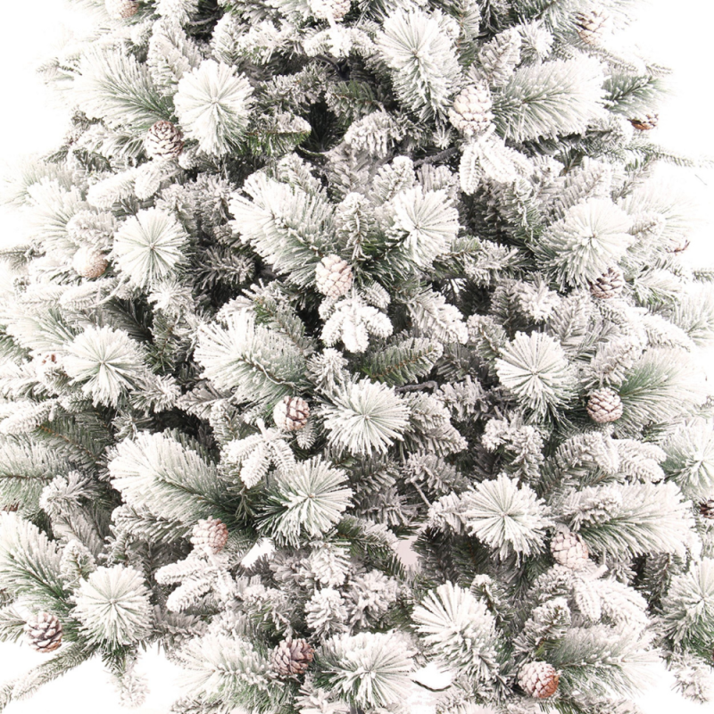 Χριστουγεννιάτικο δένδρο χιονισμένο με κουκουνάρια 240εκ με μεταλλική βάση – 23116/240