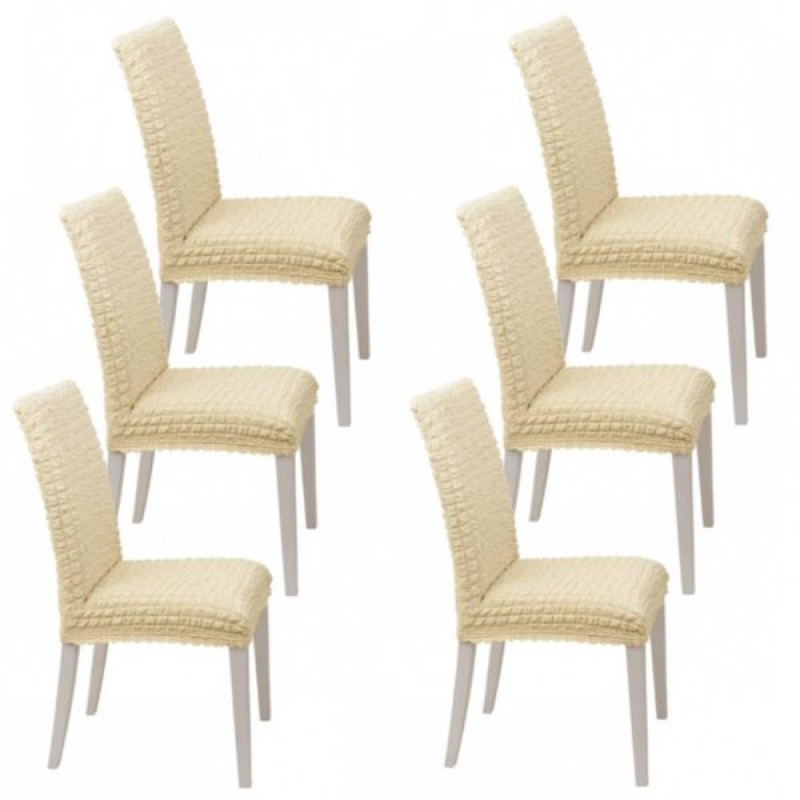 Set 6pc Elastic Chair Cover with back Ecru