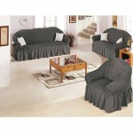 Set of 3-piece Sofa Couch Covers with Volan Gray Skull (70% Cotton 30% Lycra) - Set of Sofa Covers
