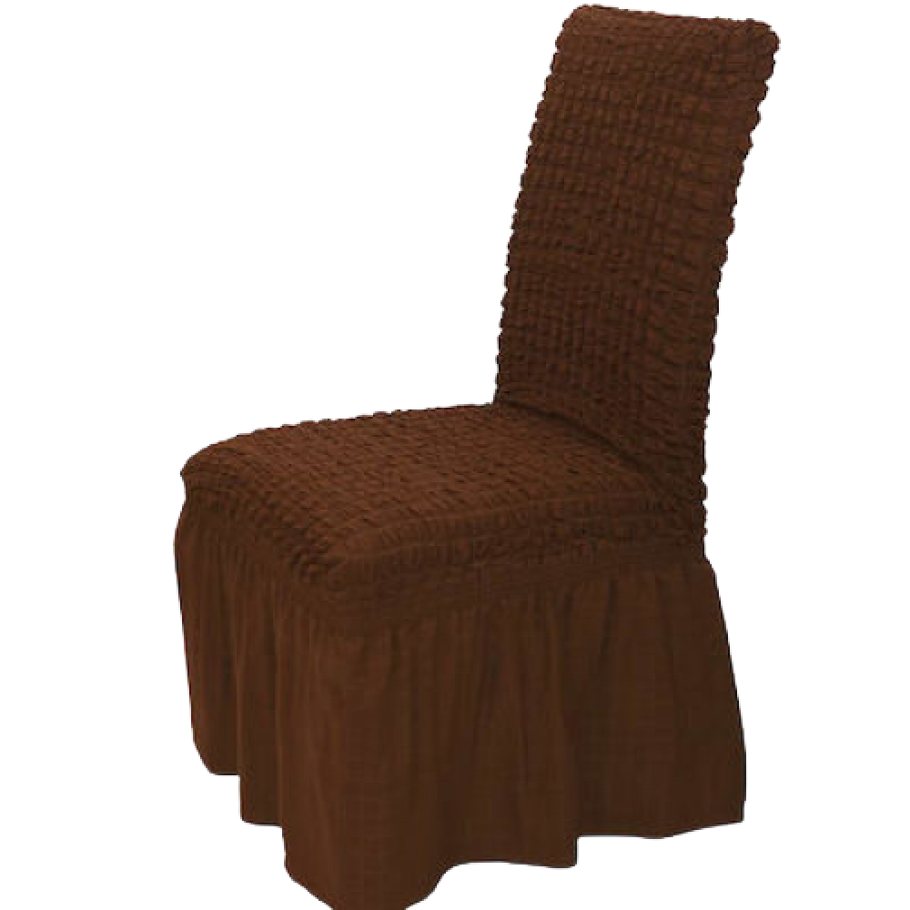 Elastic chair cover with ruffles brown