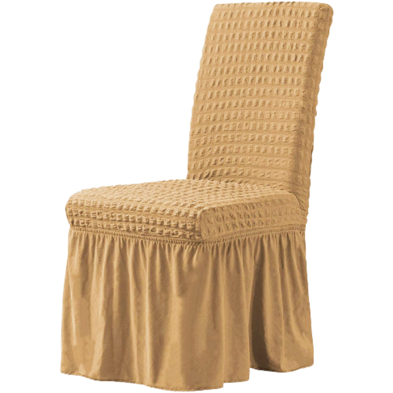 Elastic chair cover with ruffles beige