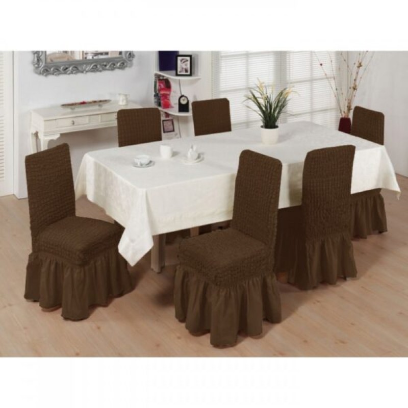 Set of 6pcs Chair Covers with ruffles brown