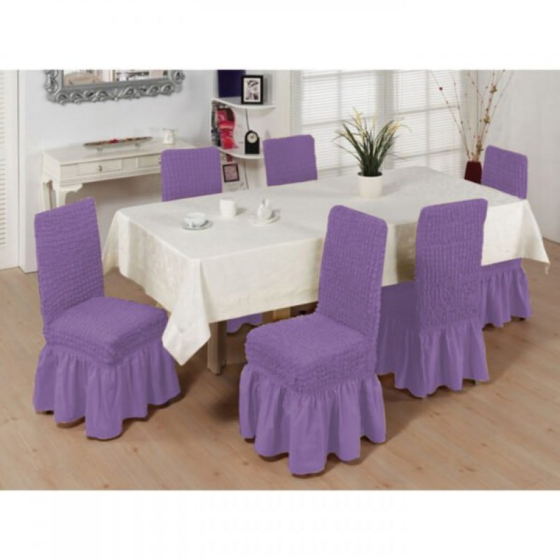 Set 6pc Elastic Chair Covers with ruffles Purple
