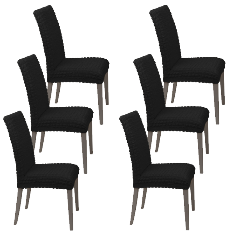 Σετ 6τμχ Ελαστικό Κάλυμμα Καρέκλας χωρίς βολάν με πλάτη Μαύρο