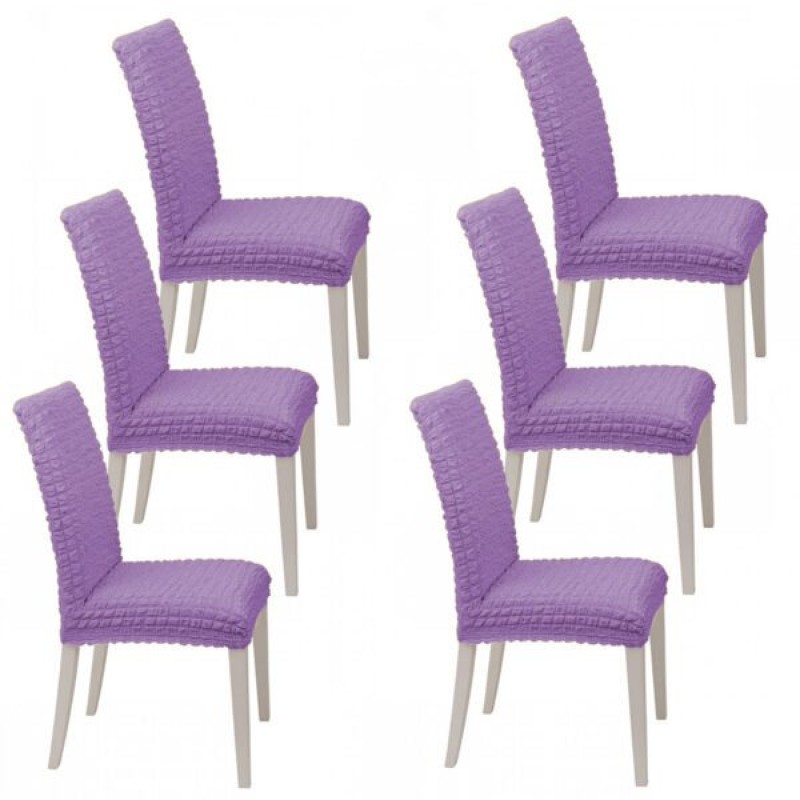 Set 6pcs Elastic Chair Covers with back Purple 