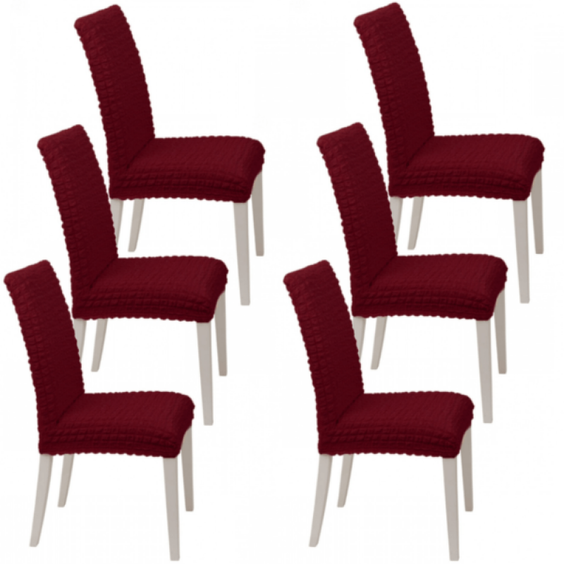 Σετ 6τμχ Ελαστικό Κάλυμμα Καρέκλας χωρίς βολάν με πλάτη Μπορντό