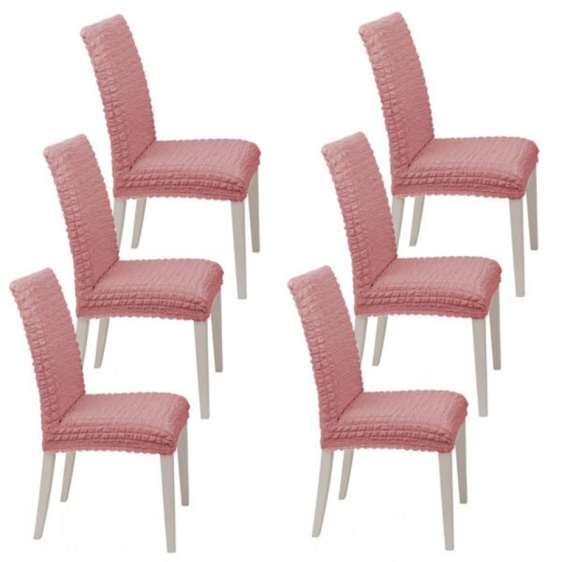 Σετ 6τμχ Ελαστικό Κάλυμμα Καρέκλας χωρίς βολάν με πλάτη Ροζ