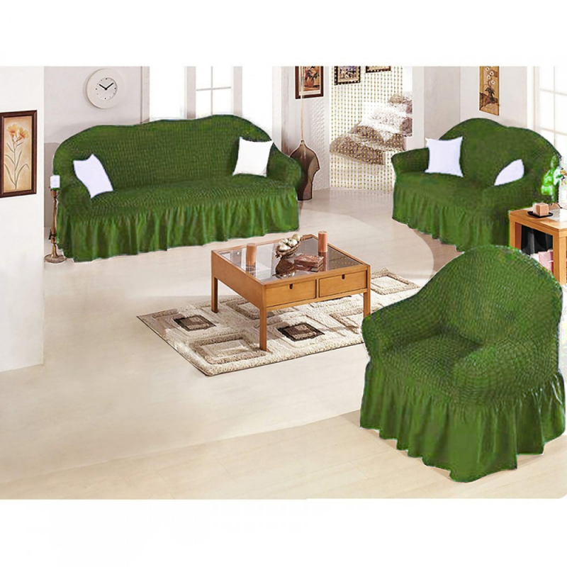 Set of 3-piece Sofa Couch Covers with DARK GREEN  (70% Cotton 30% Lycra)