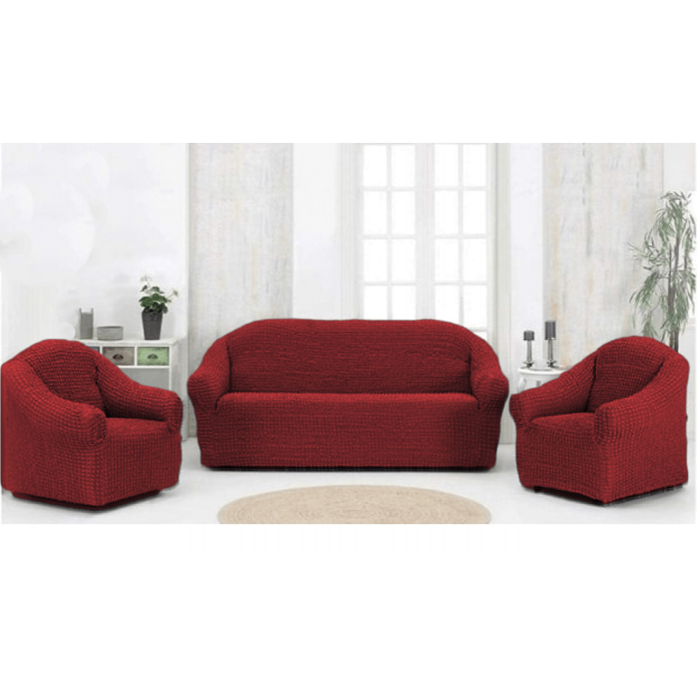 Set 3 pcs for sofa without ruffles (70% Cotton 30% lycra) bordeaux