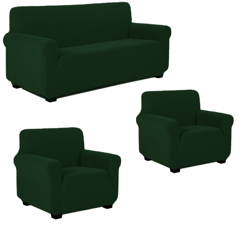 Set 3 pcs for sofa without ruffles POP DARK GREEN (70% Cotton 30% lycra)
