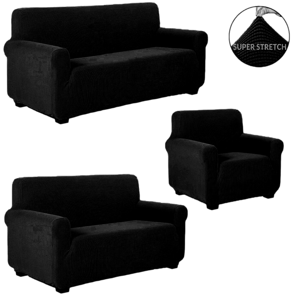 Set 3 pcs for sofa without ruffles POP BLACK (70% Cotton 30% lycra)