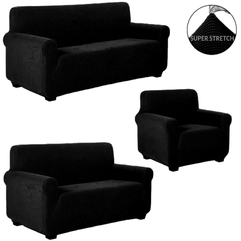 Set 3 pcs for sofa without ruffles POP BLACK (70% Cotton 30% lycra)