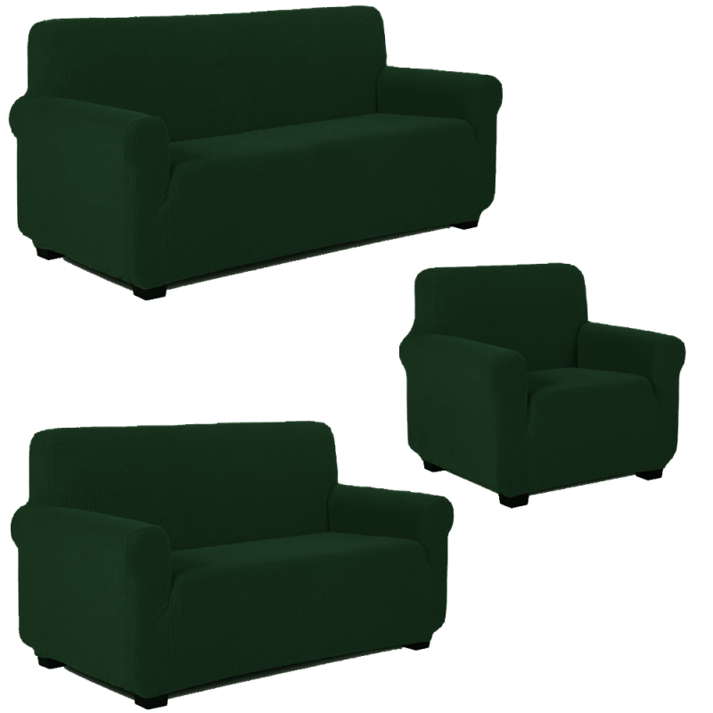 Set 3 pcs for sofa without ruffles POP DARK GREEN (70% Cotton 30% lycra)