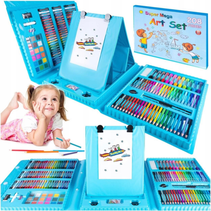 Painting Set 208 pcs with Carrying Case 40.5×32.5x6cm – BLUE