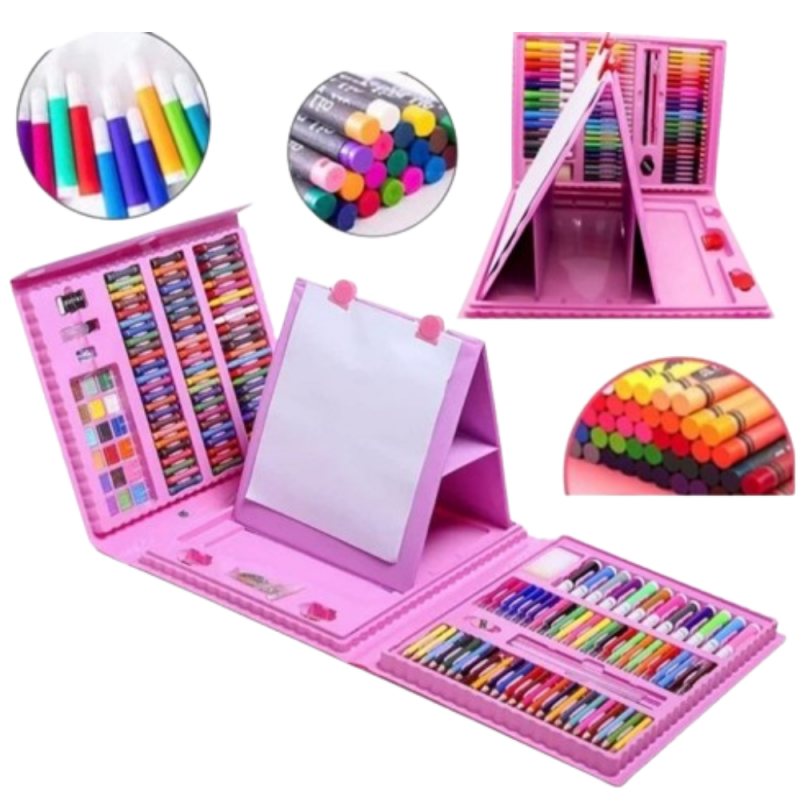 Painting Set 208 pcs with Carrying Case 40.5×32.5x6cm – PINK
