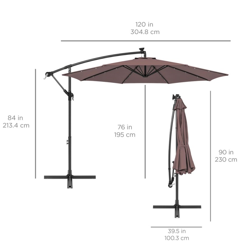 Επαγγελματική ομπρέλα αλουμινίου πλαϊνού ιστού με LED και διάμετρο 300cm – ΚΑΦΕ ΑΝΟΙΧΤΟ