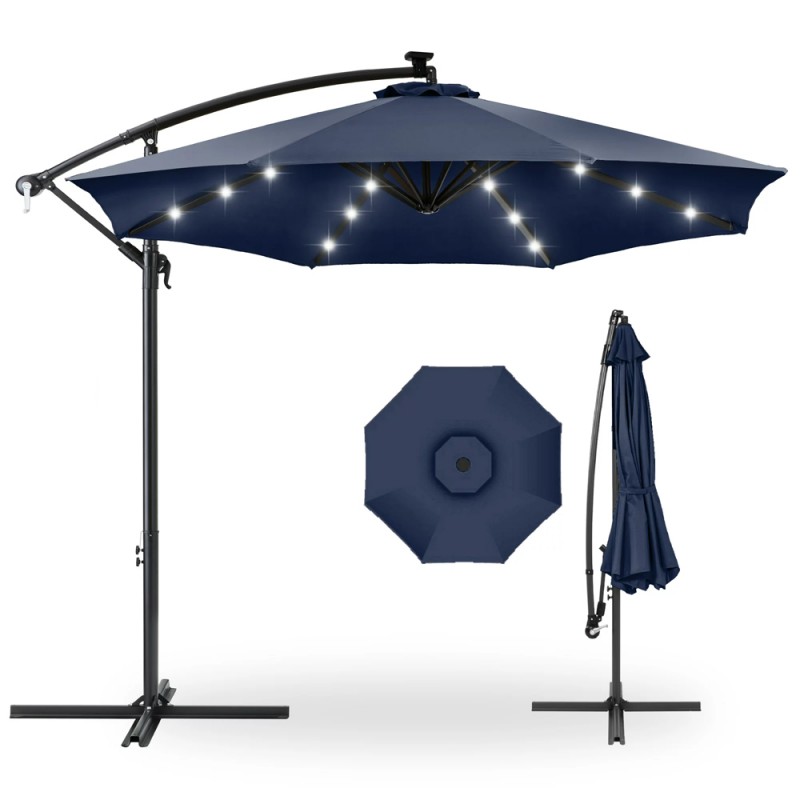 Professional aluminum side mast umbrella with LED and diameter 300cm - BLUE