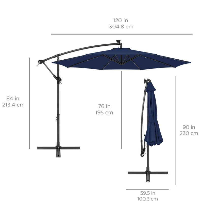 Επαγγελματική ομπρέλα αλουμινίου πλαϊνού ιστού με LED και διάμετρο 300cm – ΜΠΛΕ