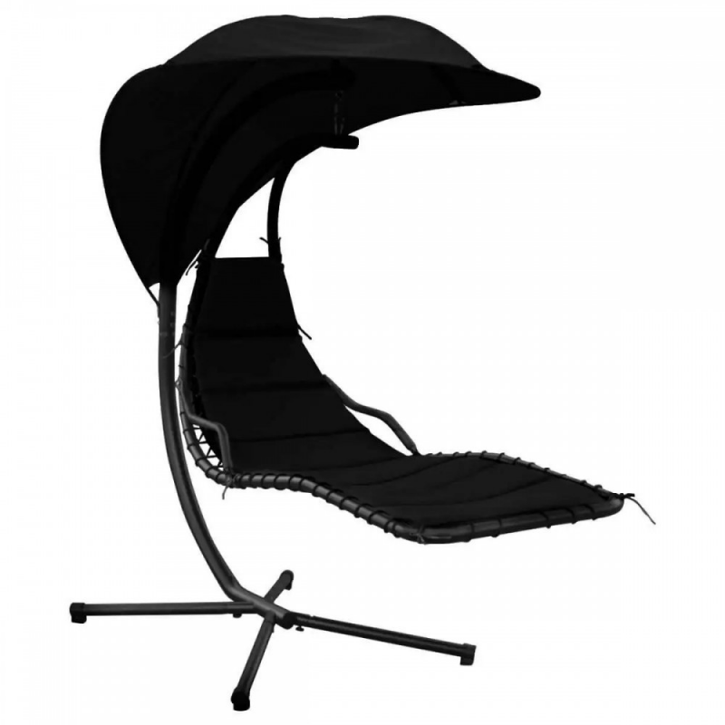 Hanging Curved Chaise Lounge Chair Swing with metal base BLACK 200Χ180Χ80cm