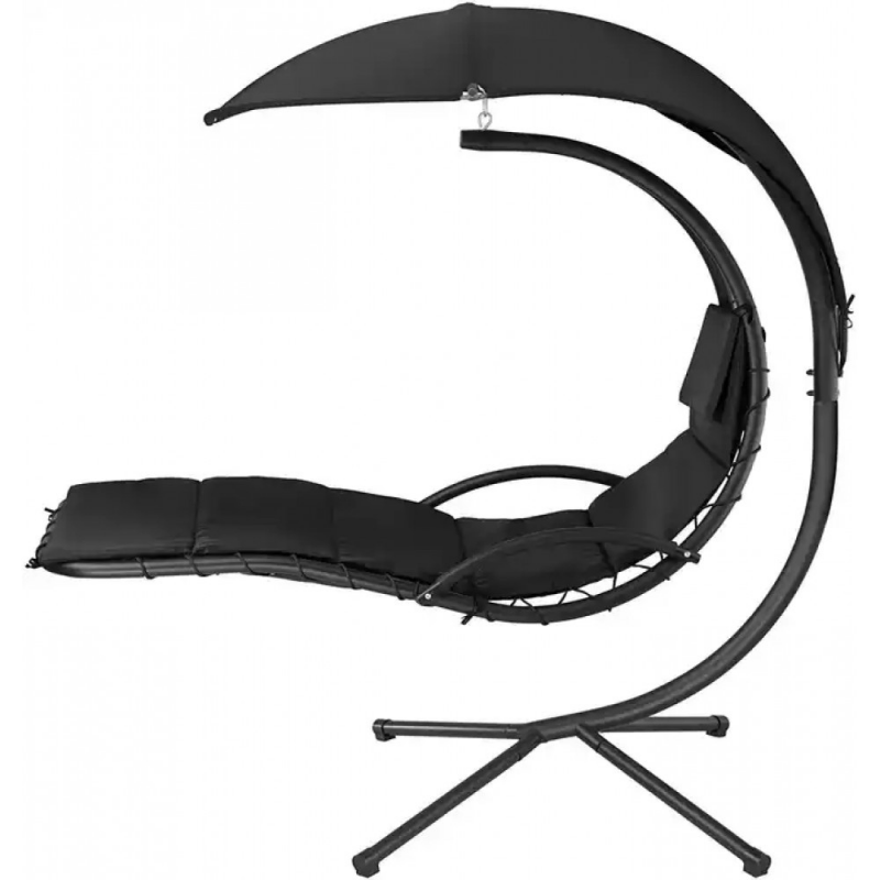 Hanging Curved Chaise Lounge Chair Swing with metal base BLACK 200Χ180Χ80cm