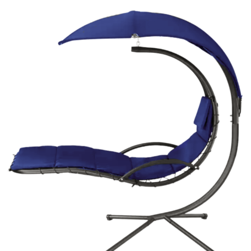 Hanging Curved Chaise Lounge Chair Swing with metal base Blue 200Χ180Χ80cm